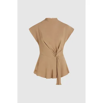 Dámská košile HALENKA KARL LAGERFELD FLUID SHORT SLEEVE KNOT BLOUSE NOUGAT