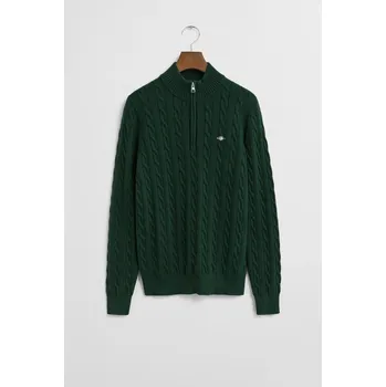 Dívčí svetr SVETR GANT COTTON CABLE HALF ZIP TARTAN GREEN