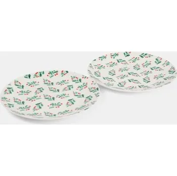 Vánoce Sinsay - Vánoční keramické talíře s motivem větviček, sada 2 ks - bílá - 895GC-00X - 895GC-00X-ONE