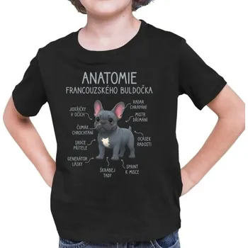 Žertovný předmět Anatomie francouzského buldočka - modrý - dětské tričko s potiskem- Tričkový.cz