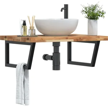 Koupelnový nábytek vidaXL Deska pod umyvadlo nástěnná ocel a masivní akáciové dřevo [3302942] Barva: tmavě hnědá a černá