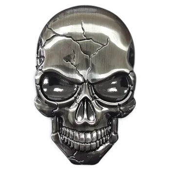 Samolepicí dekorace na vozidlo Samolepící kovový znak LEBKA (silver) 43x68 mm
