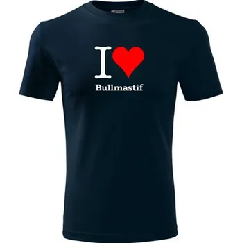 Chlapecké tričko Tmavě modré dětské tričko I love Bullmastif - dárek pro malého pejskaře / pejskařku - barva tmavě modrá - velikost 12let