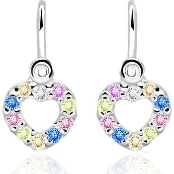 Náušnice Emmy’s | Dětské náušnice srdíčka | EM 70508 | z bílého zlata s kamínky duhovými | zapínání brizura