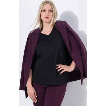 Dámské tričko Ulla Popken, Plus size Tričko, ozdobné kamínky, Classic, výstřih do V, 3/4 rukávy pro plnoštíhlé nadměrná velikost, 843260130-1131, černý, 54/56, Nadměrné velikosti, Plus size oblečení, Oblečení pro boubelky, Oblečení pro baculky, Oblečení pro plnoštíhlé,