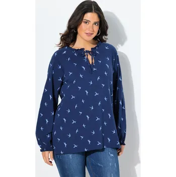 Dámské tričko Ulla Popken, Plus size Tričko, labutě, A střih, kulatý výstřih, dlouhé rukávy, volány pro plnoštíhlé nadměrná velikost, 835086740-1129, modrý, 46/48, Nadměrné velikosti, Plus size oblečení, Oblečení pro boubelky, Oblečení pro baculky, Oblečení pro plnoští