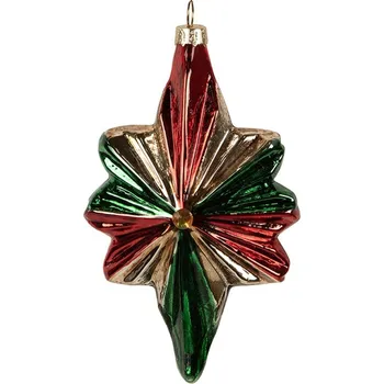 Vánoční dekorace Červenozelená skleněná vánoční ozdoba hvězda - 9*4*14 cm
