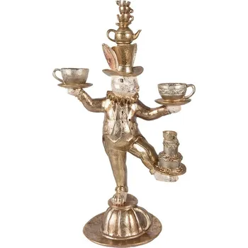 Bytová dekorace Dekorace králík se šálky ve zlatém třpytu - 35*22*58 cm