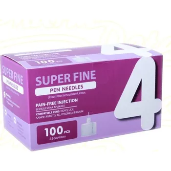 Injekční stříkačka Jehly pro inzul.pera SUPER FINE 4mm 33G 100ks