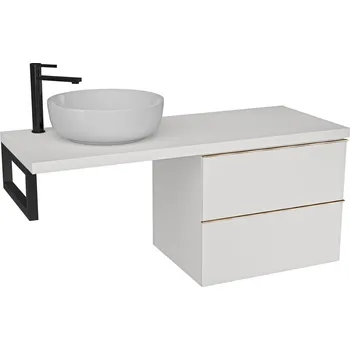 Koupelnový nábytek CERANO - Deska pod umyvadlo Navira Pro - 161x46,5x3,6 cm - skříňka Velora 79 cm - bílá matná, zlatá úchytka - konzole černá