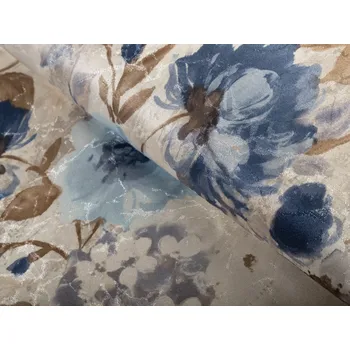 Dekorační látka Parma PM-113 Modré květiny na smetanovém - šířka 150 cm