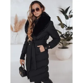 Dámská zimní bunda prošívaná s kožešinou černá