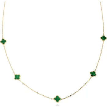Řetízek Zlatnictví Helios Zlatý řetízek se čtyřlístky Malachit
