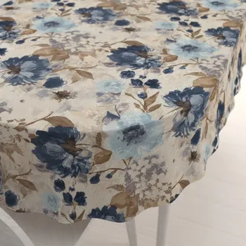 ubrus Dekorační oválný ubrus Parma PM-113 Modré květiny na smetanovém 50x100 cm