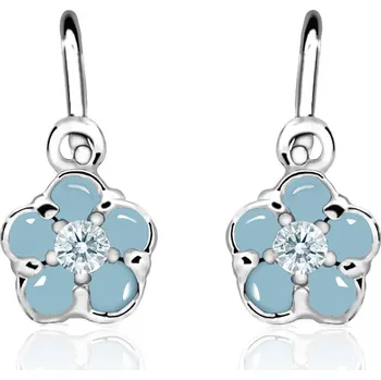 Náušnice Emmy’s | Dětské náušnice kytičky | EM 70528 | z bílého zlata s kamínky tyrkysovými | zapínání brizura