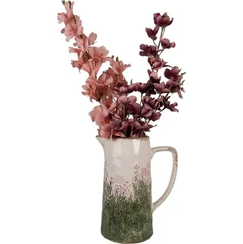 Béžovo-zelený dekorační džbán s růžovými květy Rustic Flower L - 21*14*26 cm