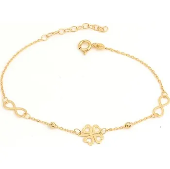 Náramek Dámský zlatý náramek se čtyřlístem a nekonečnem 17-19cm ZLNA1250F + Dárek zdarma