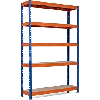 Dílenský regál Profesionální policový regál Trestles RR1 2000x1200x600, nosnost 2250 kg, 5 polic, oranžovo-modrý