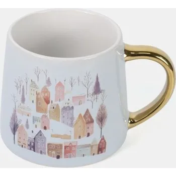 Sinsay - Zimní kameninový hrnek s motivem domečků a zlatým uchem - bílá - 253GI-00X - 253GI-00X-ONE