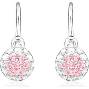 Náušnice Emmy’s | Dětské náušnice kulaté | EM 70414 | z bílého zlata s kamínky uprostřed růžovými okolo bílými | zapínání brizura