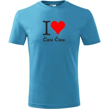 Tyrkysové dětské tričko I love Čau Čau - dárek pro malého pejskaře / pejskařku - barva tyrkysová - velikost 6let