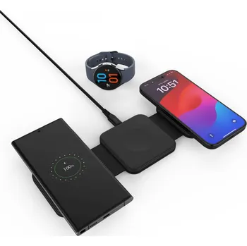 Bezdrátová skládací nabíječka 3v1 FIXED Flex for Samsung, 15W+3W+15W, černá