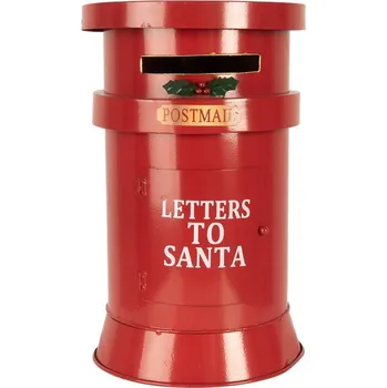 Vánoční dekorace Červená kovová kulatá dekorační schránka Letters to Santa - Ø 24*38 cm