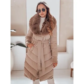 Dámská zimní bunda prošívaná s kožešinou kamelová