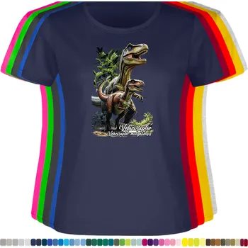 damske-levne-bavlnene-tricko-digitalni-potisk-dinosaurus-velociraptor Barva: Navy - tmavě modrá, velikost: 3XL