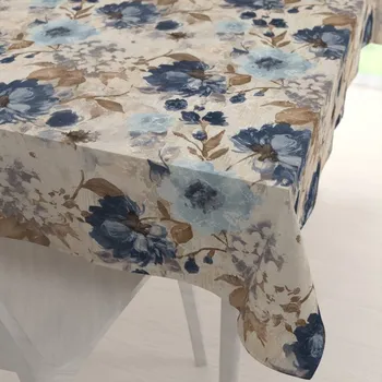 ubrus Dekorační obdélníkový ubrus Parma PM-113 Modré květiny na smetanovém 50x100 cm