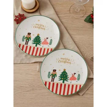 Vánoce Sinsay - Keramické vánoční talíře s motivem louskáčka a baletky, 2 ks - bílá - 413GI-00X - 413GI-00X-ONE