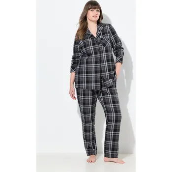 Pánské pyžamo Ulla Popken, Plus size Pyžamo, kostkovaný vzor, flanel, klopový límec, dlouhé rukávy pro plnoštíhlé nadměrná velikost, 810202100-1131, černý, 54/56, Nadměrné velikosti, Plus size oblečení, Oblečení pro boubelky, Oblečení pro baculky, Oblečení pro plnoštíh