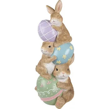 Bytová dekorace Dekorace XL socha věž z králíků a barevných vajíček - 31*25*72 cm