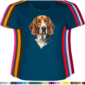 Dámské tričko damske-levne-bavlnene-tricko-digitalni-potisk-pes-baset Barva: Petrol - petrolejové, velikost: S