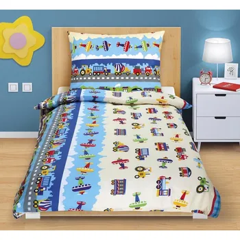 Povlečení Povlečení bavlněné Junior 70x90-140x200 letadla a auta modrá