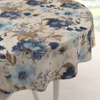 ubrus Dekorační kulatý ubrus Parma PM-113 Modré květiny na smetanové Ø 40 cm