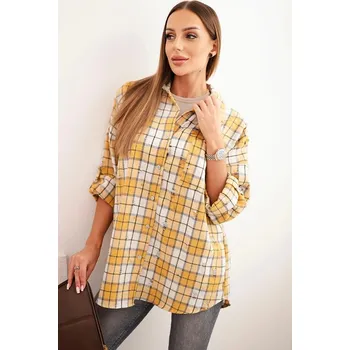 Dámská košile Dámská kostkovaná bavlněná košile s efektem obnošení hořčicová UNI
