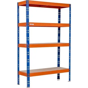 Dílenský regál Profesionální policový regál Trestles RR1 2200x1400x600, nosnost 2000 kg, 4 police, oranžovo-modrý