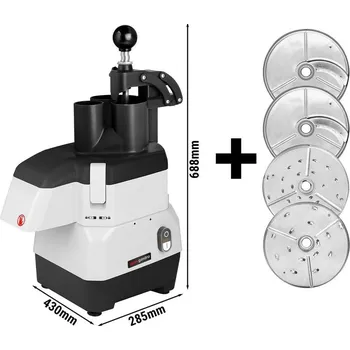 Kráječ na chleba G.Gastro Elektrický kompaktní kráječ zeleniny - 735 W - včetně 4 krájecích/strouhacích kotoučů - výklopný kryt