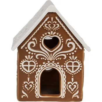 Svícen Clayre & Eef Porcelánový svícen perníková chaloupka Gingerbread House - 7*6*9 cm Hnědá