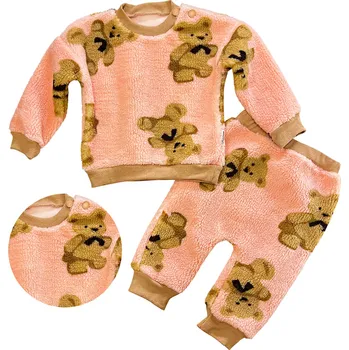 Kojenecká souprava Max 2dílná hebká plyšová souprava pro miminka – Medvídek, růžová Velikost: 68 (4-6m)