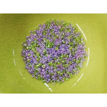 Dětské navlékací korálky Korálky PRECIOSA rokajl vel.10/0 - mix zelená a fialová čirá - 10g