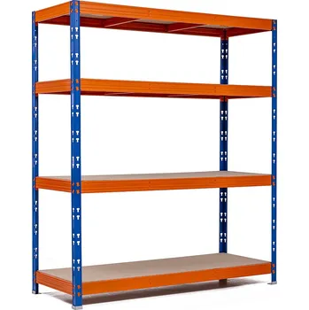 Dílenský regál Profesionální policový regál Trestles RR1 1700x2000x600, nosnost 2000 kg, 4 police, oranžovo-modrý