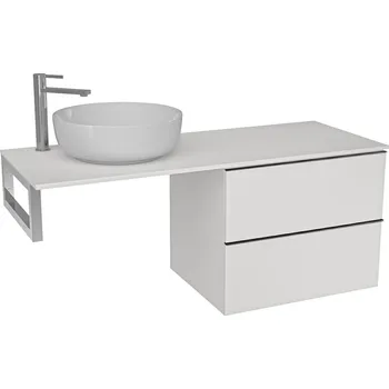 Koupelnový nábytek CERANO - Deska pod umyvadlo Navira Slim - 141x46,5x3,6 cm - skříňka Velora 69 cm - bílá matná, černá úchytka - konzole chrom