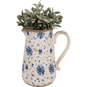 Béžový keramický džbán s modrými růžemi Blue Rose L - 21*15*23 cm