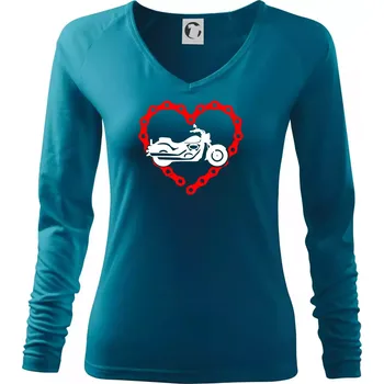 Dámské tričko Moto srdce řetěz - chopper - Triko dámské Elegance - M ( Tmavý tyrkys )