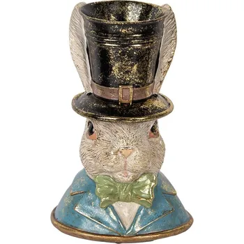 Dekorace busta králík v klobouku a zlatou patinou - 19*15*29 cm