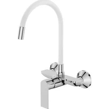 Vodovodní baterie Dřezová baterie nastěnná s flexi výtokem MIXXUS PREMIUM ALEX 005 REFL.WHITE, bílá | ALEX 005 REFL.WHITE Procraft