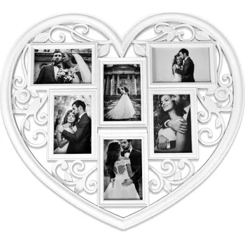 Rám na obraz Rámeček na 6 fotografií BREVA ve tvaru srdce, bílý