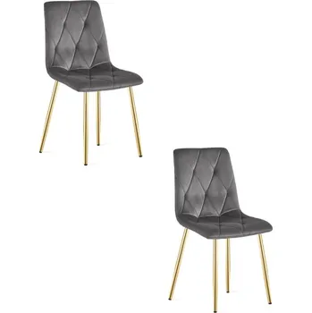 Jídelní židle Set dvou jídelních židlí LIBRA sametové, tmavě šedé / zlaté nohy (2 ks)